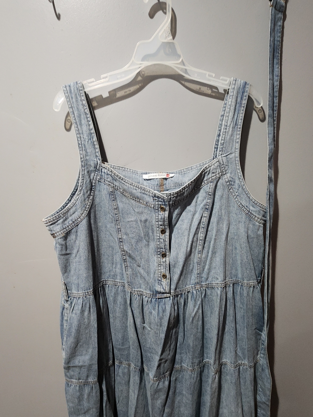 Light Wash Denim Maxi Dress with Adjustable Tie & Pockets - Picture 2 of 9